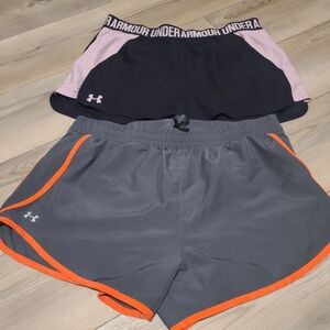Under Armour Women’s Black & Pink and Gray & Orange Athletic Shorts Set. W-70
